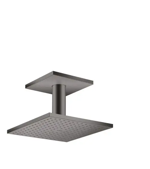 Duschkopf mit quadratischer Oberfläche und zentralem Deckenanschluss in gebürstetem Schwarzchrom, hergestellt von AXOR.